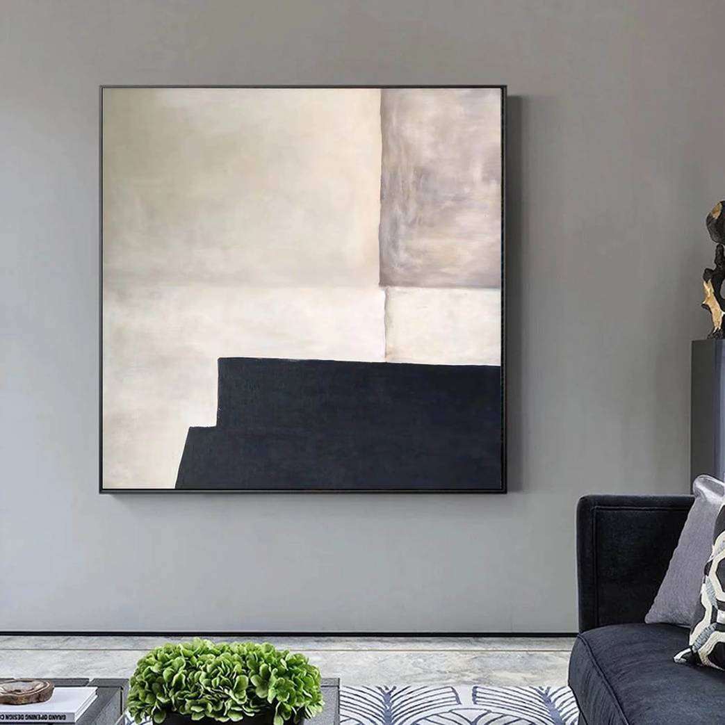 Abstract Hand-painted Contemporary Black White Abstract Canvas Wall Art 4BRX0